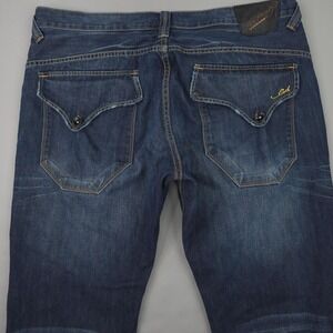 Ed Hardy Jeans Mens 42x32 Blue Button Fly Distressed Whiskered Hip Hop Audigier